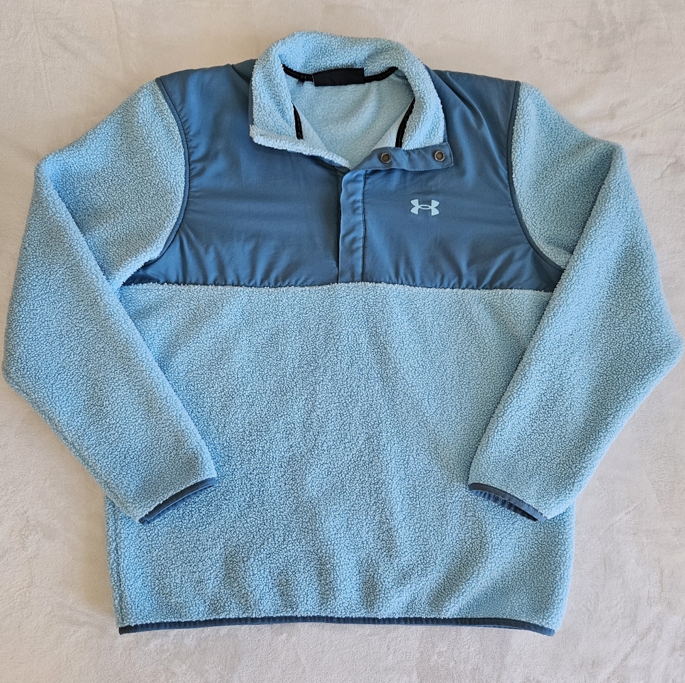 Under Armour Sweater Fleece Pile Golf Pullover Light Blue Sherpa Extra Large